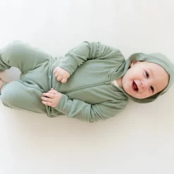 Kyte Baby Bamboo Jersey Hooded Zippered Romper in Thyme Outlet