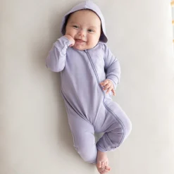 Kyte Baby Bamboo Jersey Hooded Zippered Romper in Taro Outlet