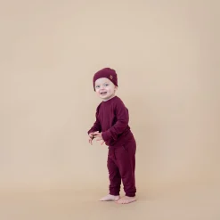 Kyte Baby Bamboo Jersey Jogger Set in Burgundy Outlet