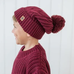 Kyte Baby Chunky Cable Knit Beanie in Burgundy Online