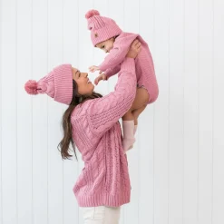 Kyte Baby Chunky Cable Knit Beanie in Apple Blossom