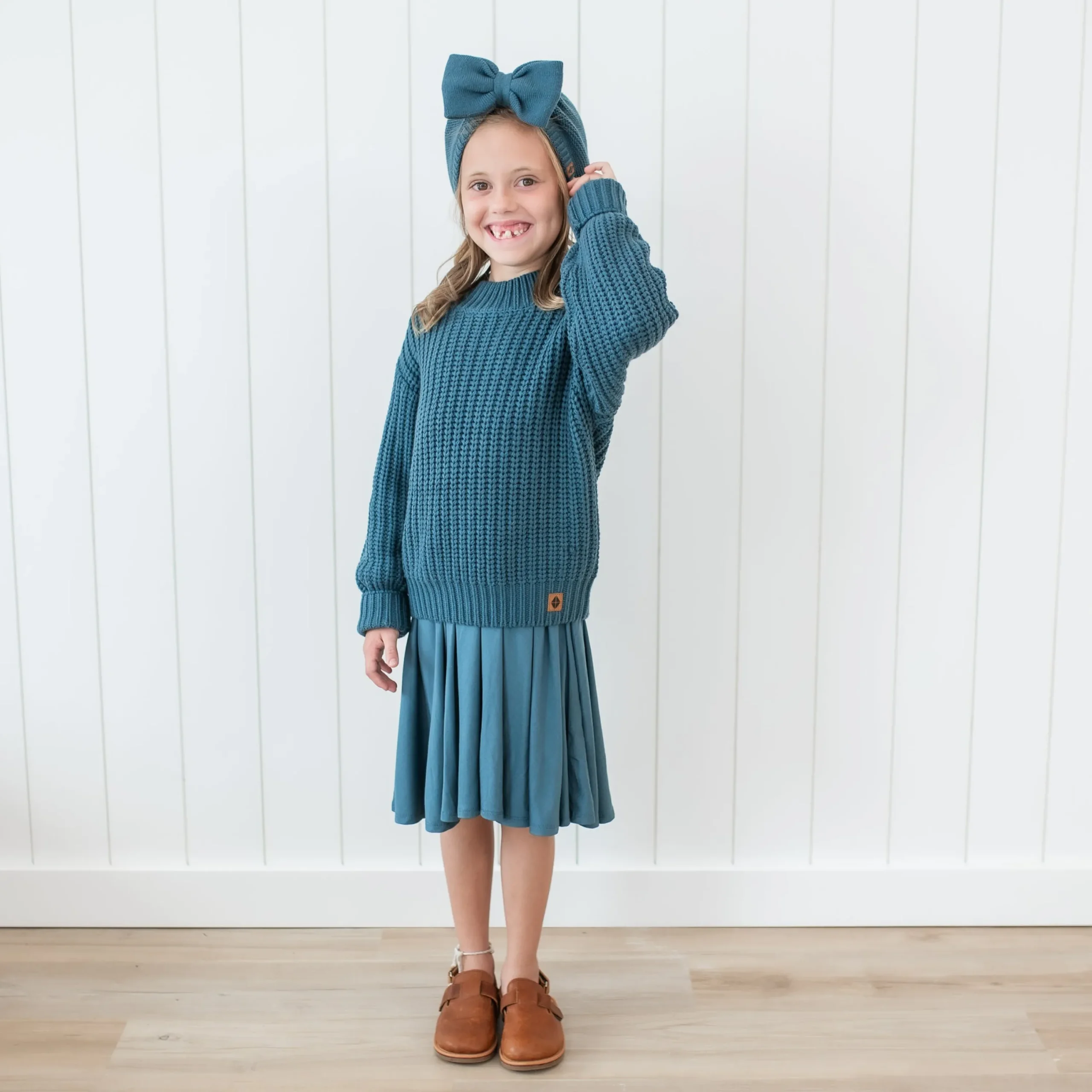 Kyte Baby Chunky Knit Bow Headband in Atlantic Online