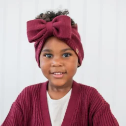 Kyte Baby Chunky Knit Bow Headband in Burgundy Clearance