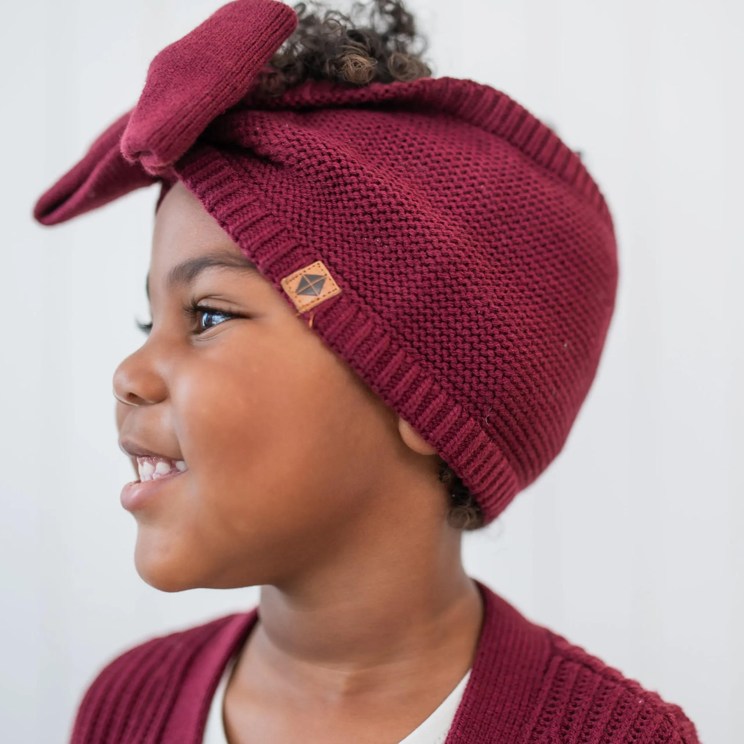 Kyte Baby Chunky Knit Bow Headband in Burgundy Clearance