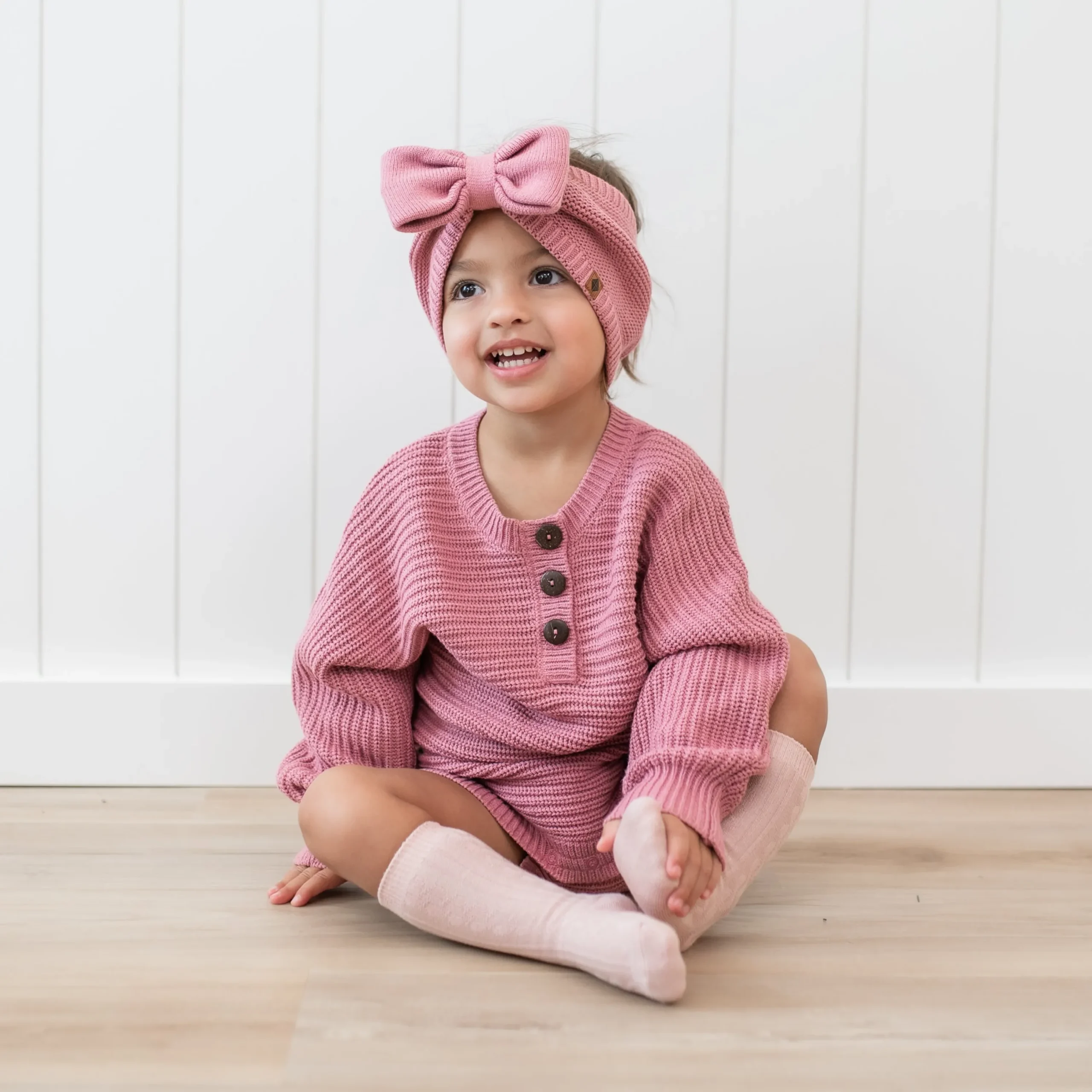 Kyte Baby Chunky Knit Bow Headband in Apple Blossom Best