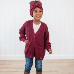 Kyte Baby Chunky Knit Oversized Cardigan in Burgundy Outlet