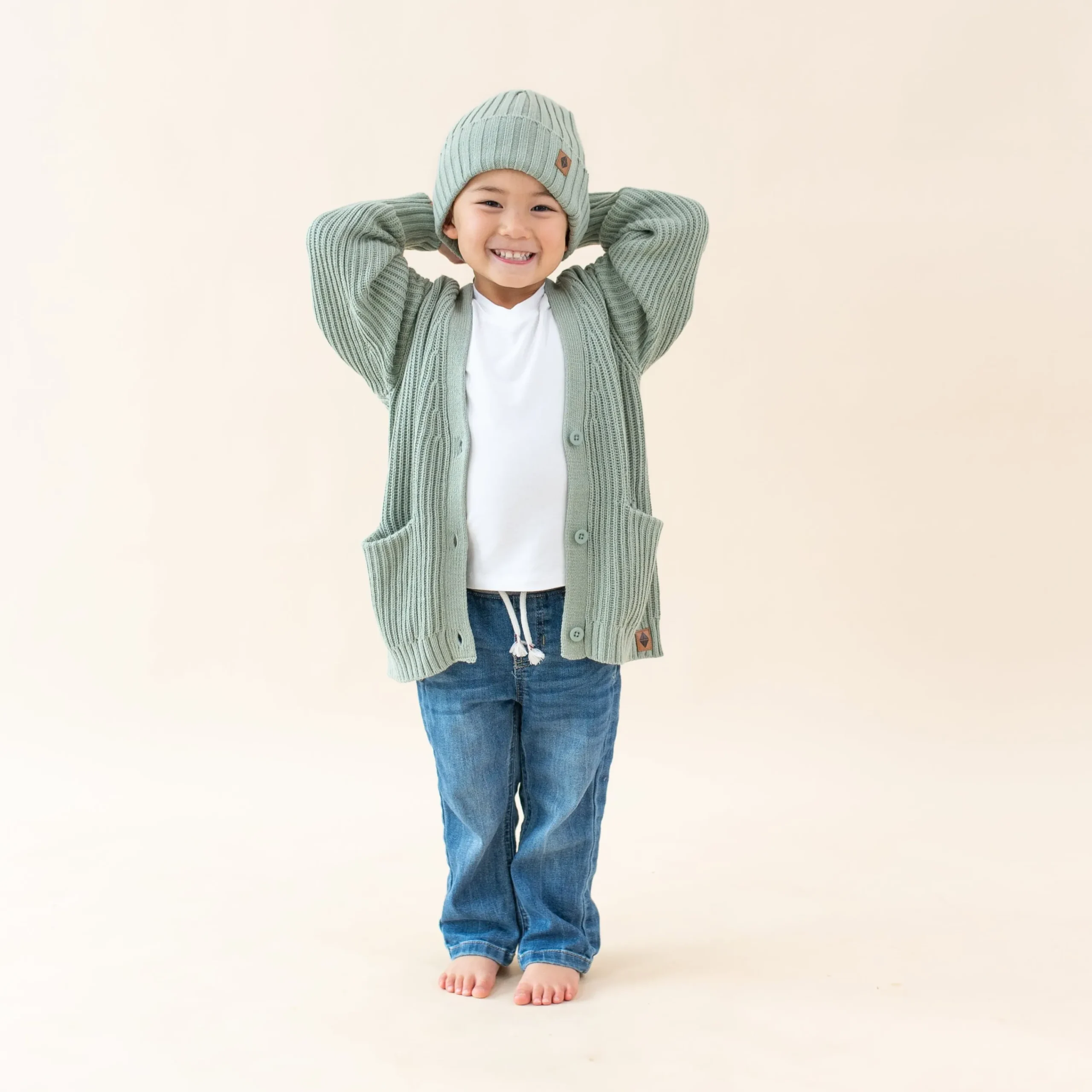 Kyte Baby Chunky Knit Oversized Cardigan in Thyme Hot