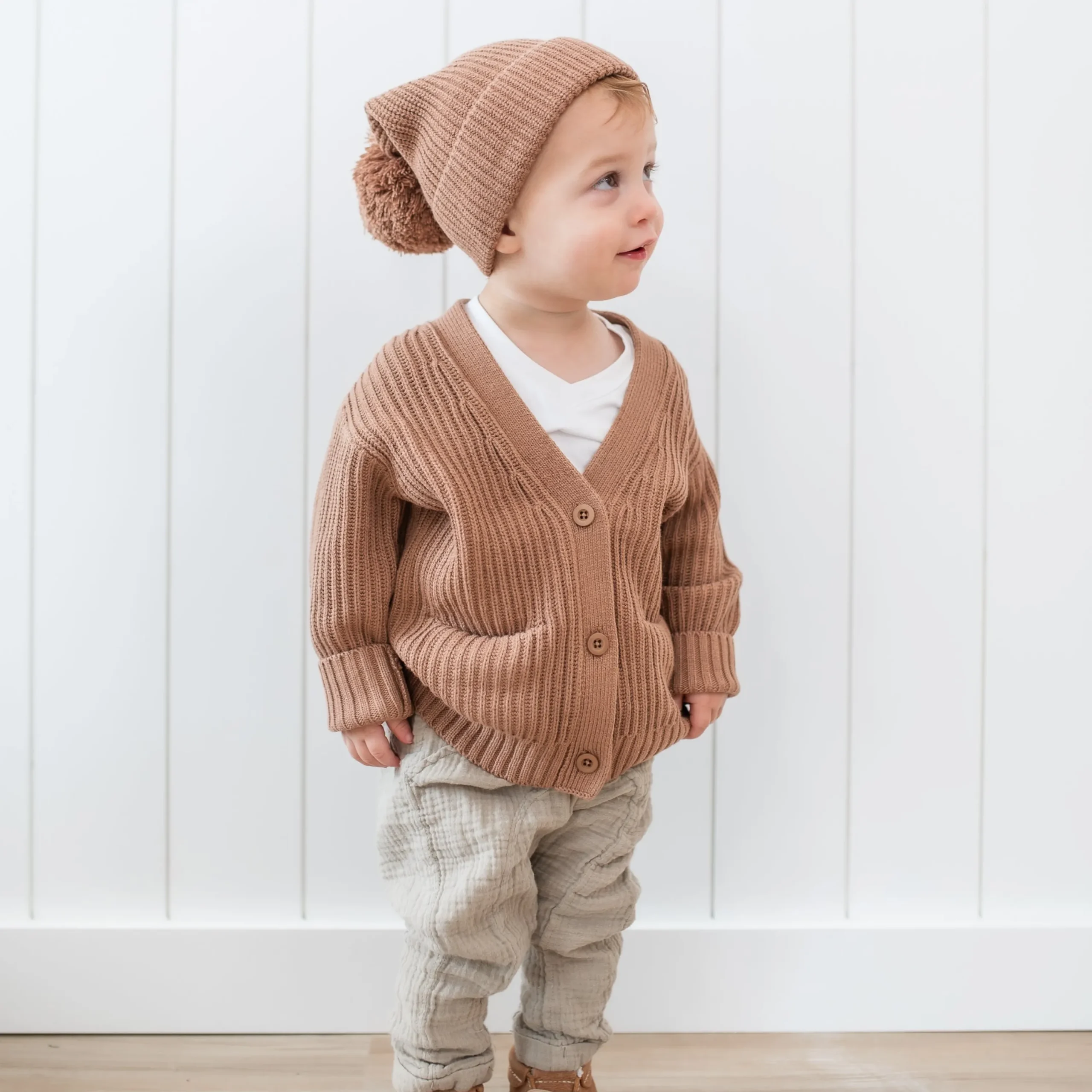 Kyte Baby Chunky Knit Oversized Cardigan in Latte Outlet