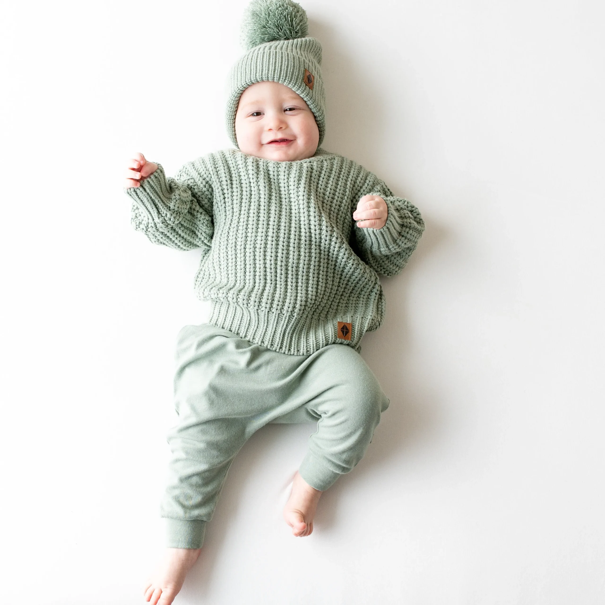 Kyte Baby Chunky Knit Pom Beanie in Thyme