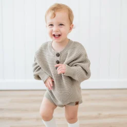 Kyte Baby Chunky Knit Romper in Almond Sale