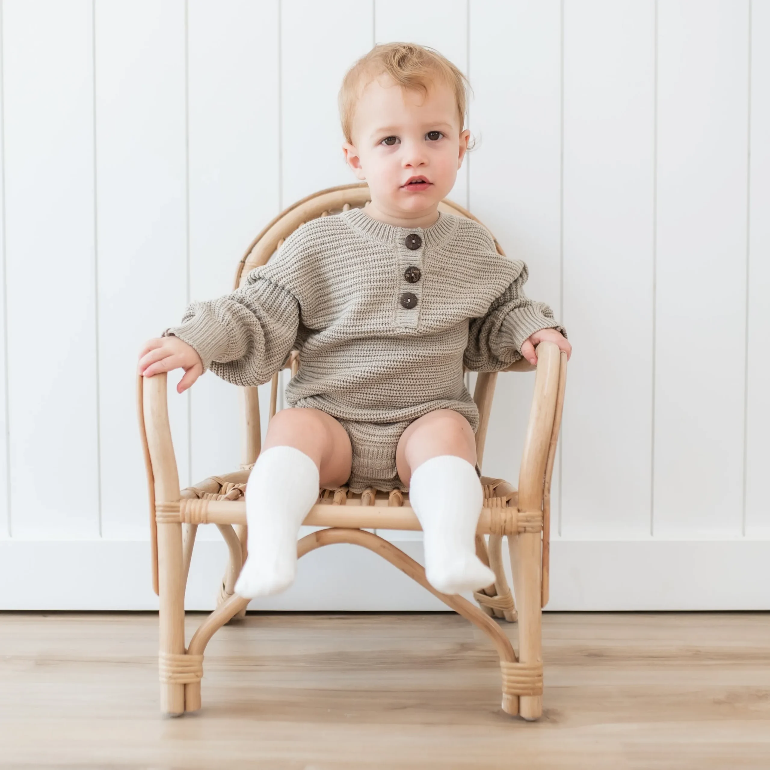 Kyte Baby Chunky Knit Romper in Almond Sale
