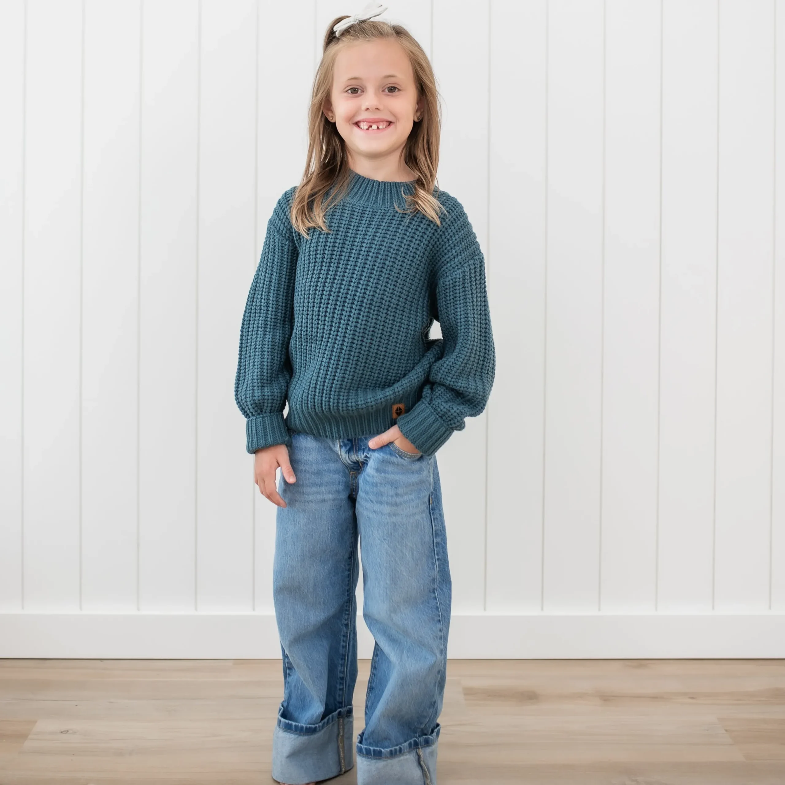 Kyte Baby Chunky Knit Sweater in Atlantic Discount