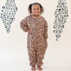 Kyte Baby Cozy Playsuit in Latte Leopard Clearance