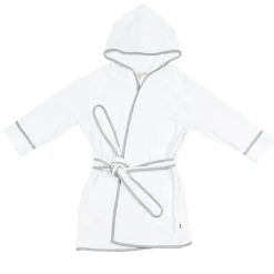 Kyte Baby Hooded Bath Robe in Cloud with Storm Trim Sale