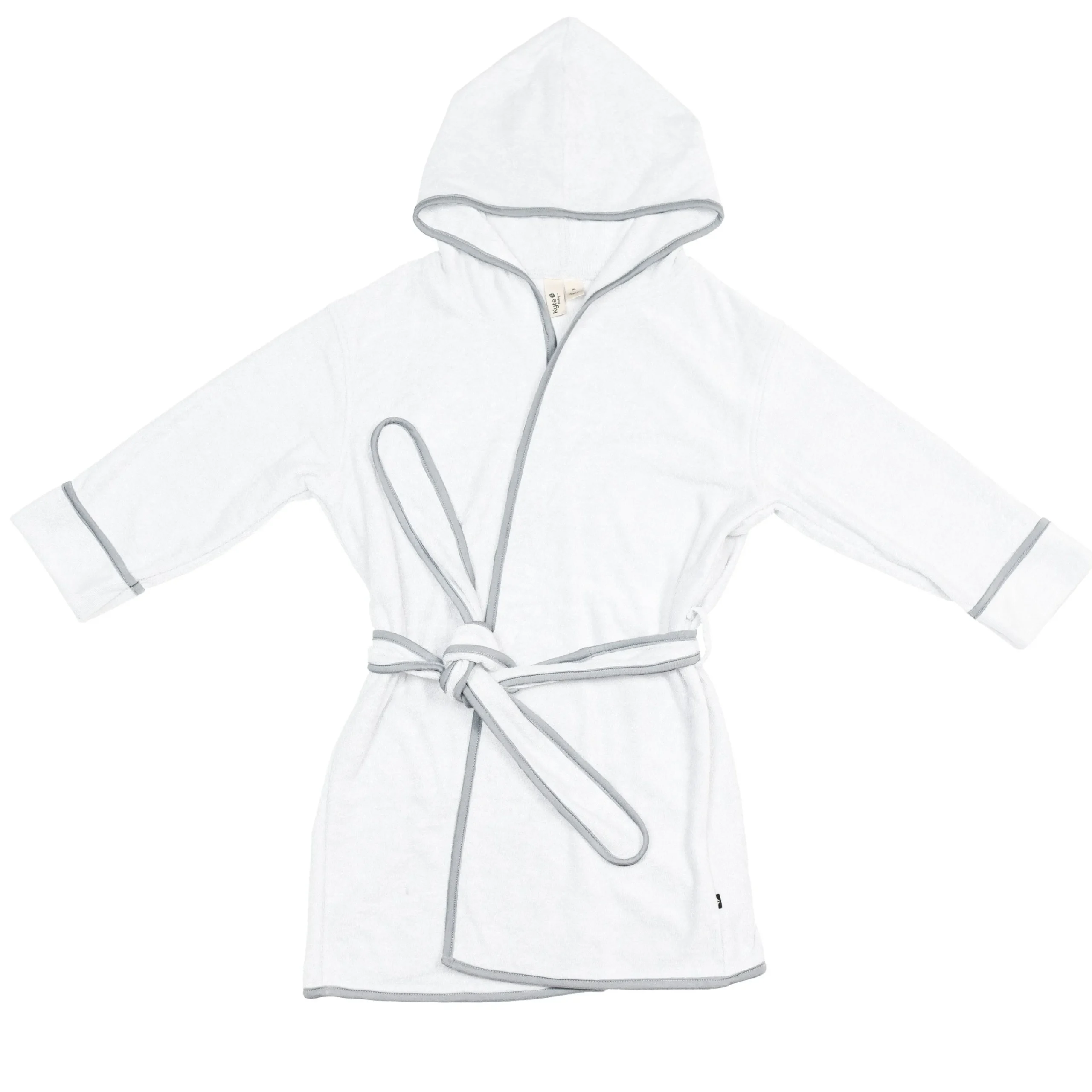 Kyte Baby Hooded Bath Robe in Cloud with Storm Trim Sale
