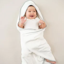 Kyte Baby Hooded Bath Towel in Cloud with Storm Trim Hot