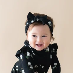 Kyte Baby Knotted Bow Headband in Small Midnight Magnolia Discount