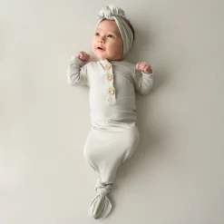 Kyte Baby Knotted Gown with Bow Set in Oat New