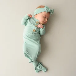 Kyte Baby Knotted Gown with Bow Set in Sage Discount