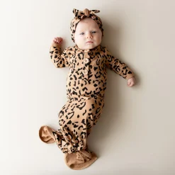 Kyte Baby Knotted Gown with Bow Set in Latte Leopard Online