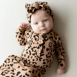 Kyte Baby Knotted Gown with Bow Set in Latte Leopard Online