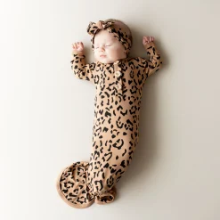 Kyte Baby Knotted Gown with Bow Set in Latte Leopard Online