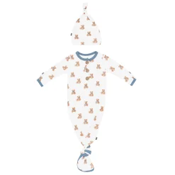 Kyte Baby Knotted Gown with Hat Set in Teddy Bear