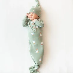 Kyte Baby Knotted Gown with Hat Set in Silly Goose Hot