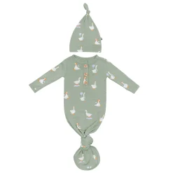 Kyte Baby Knotted Gown with Hat Set in Silly Goose Hot