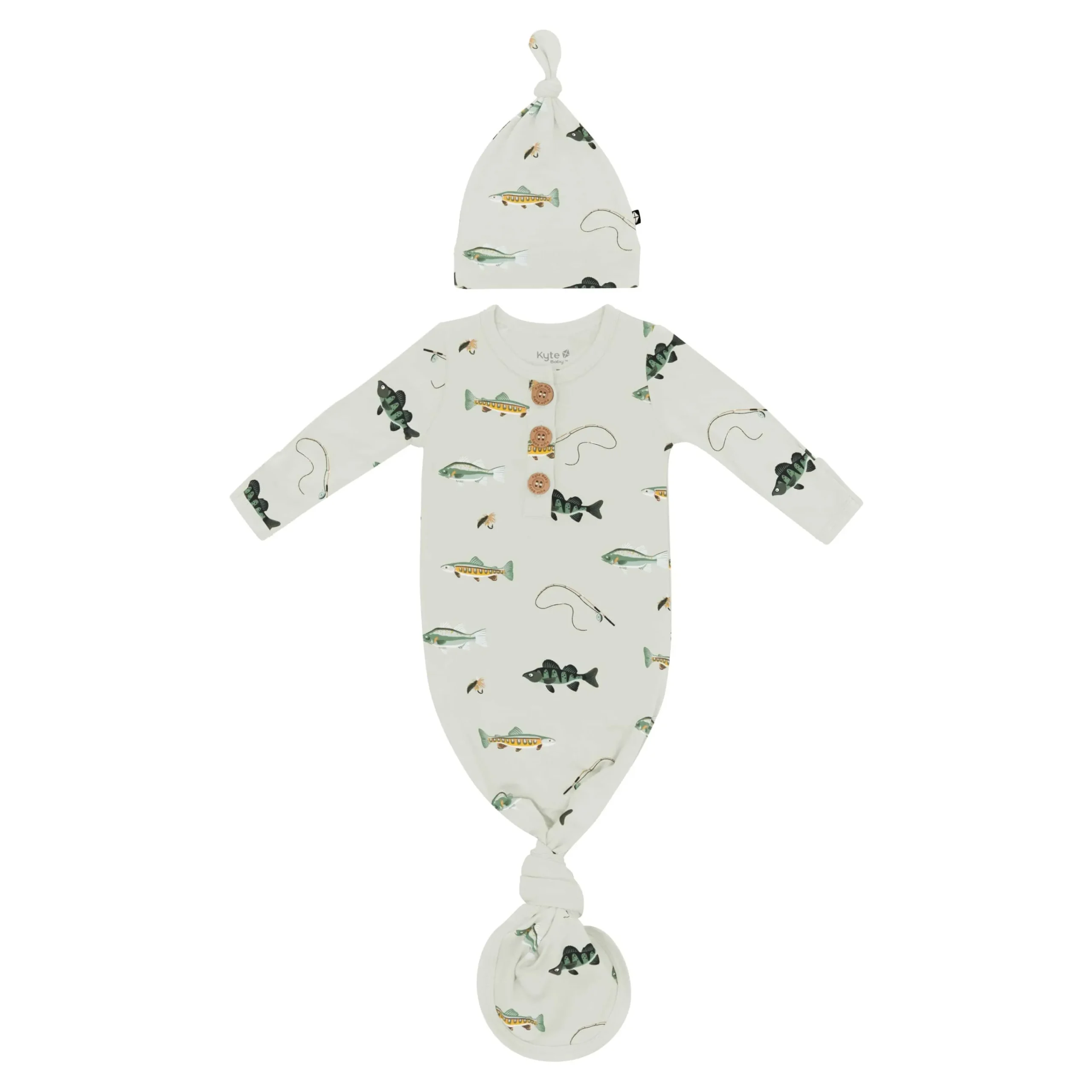 Kyte Baby Knotted Gown with Hat Set in Fishing New