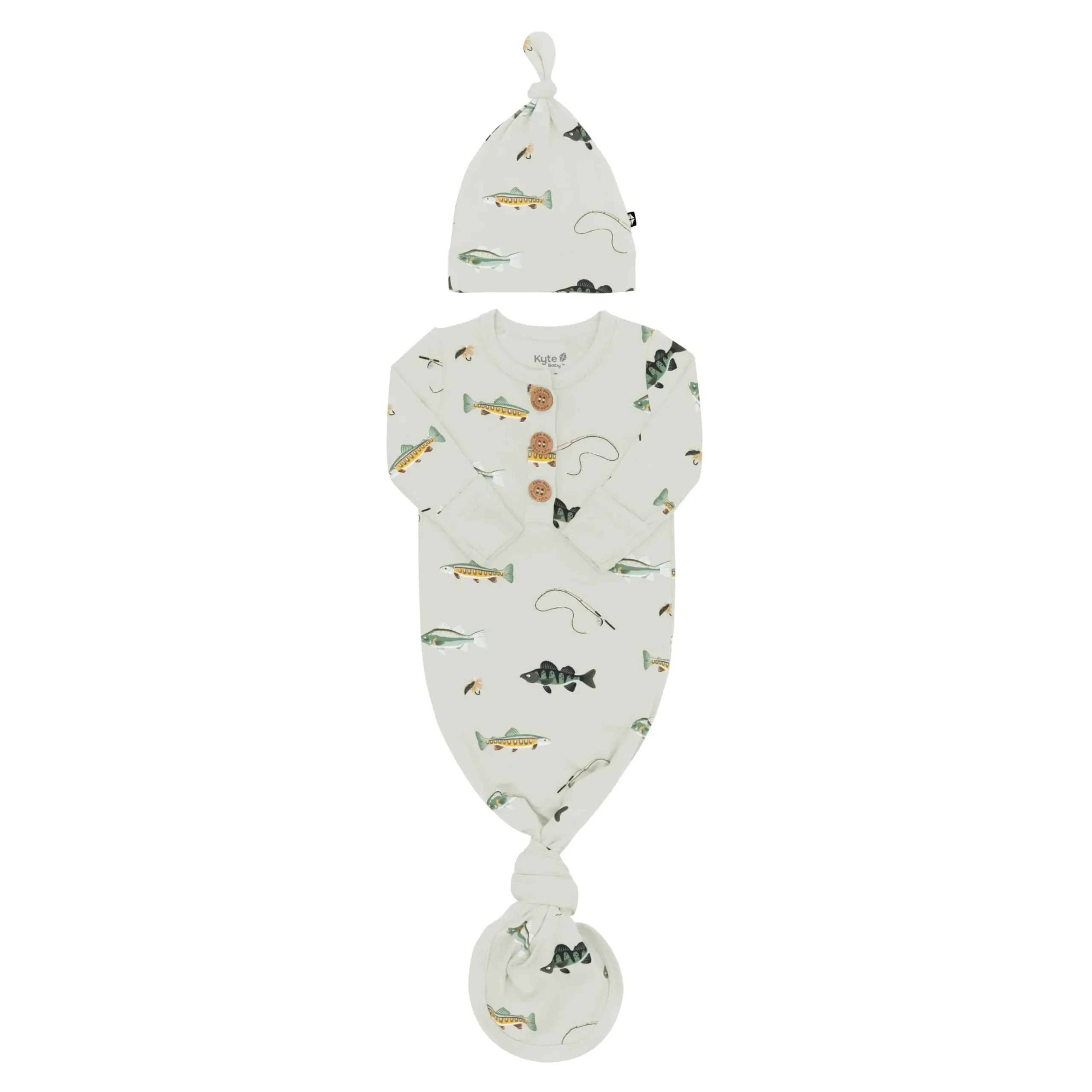 Kyte Baby Knotted Gown with Hat Set in Fishing New