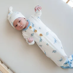 Kyte Baby Knotted Gown with Hat Set in Jurassic Hot
