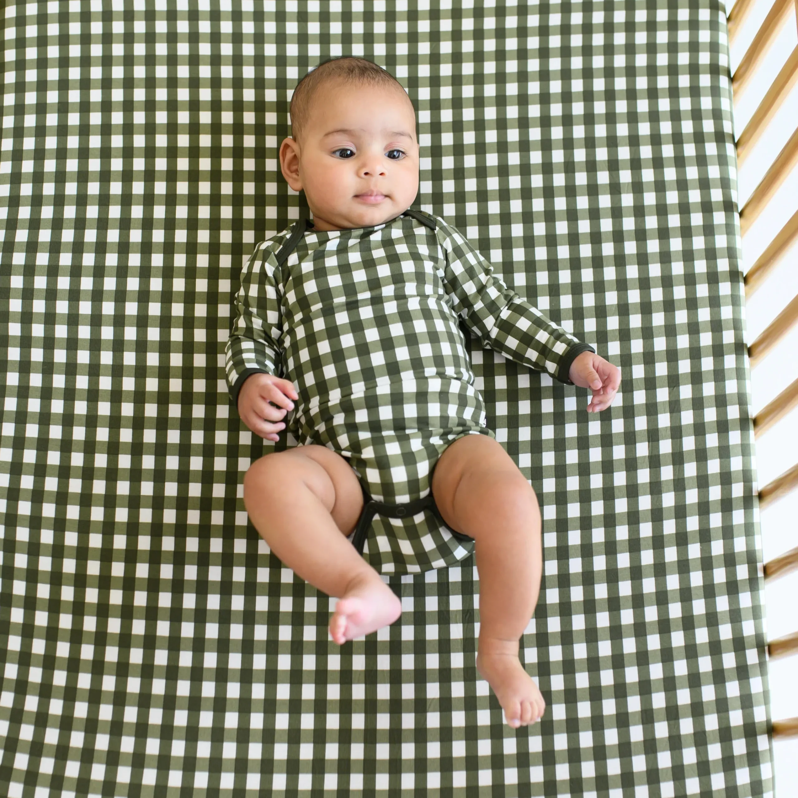 Kyte Baby Long Sleeve Bodysuit in Gingham Fir Discount