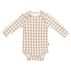 Kyte Baby Long Sleeve Bodysuit in Gingham Bisque Discount