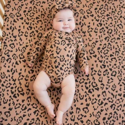 Kyte Baby Long Sleeve Bodysuit in Latte Leopard Best