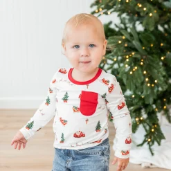 Kyte Baby Long Sleeve Toddler Crew Neck Tee in Santa Sleigh Hot