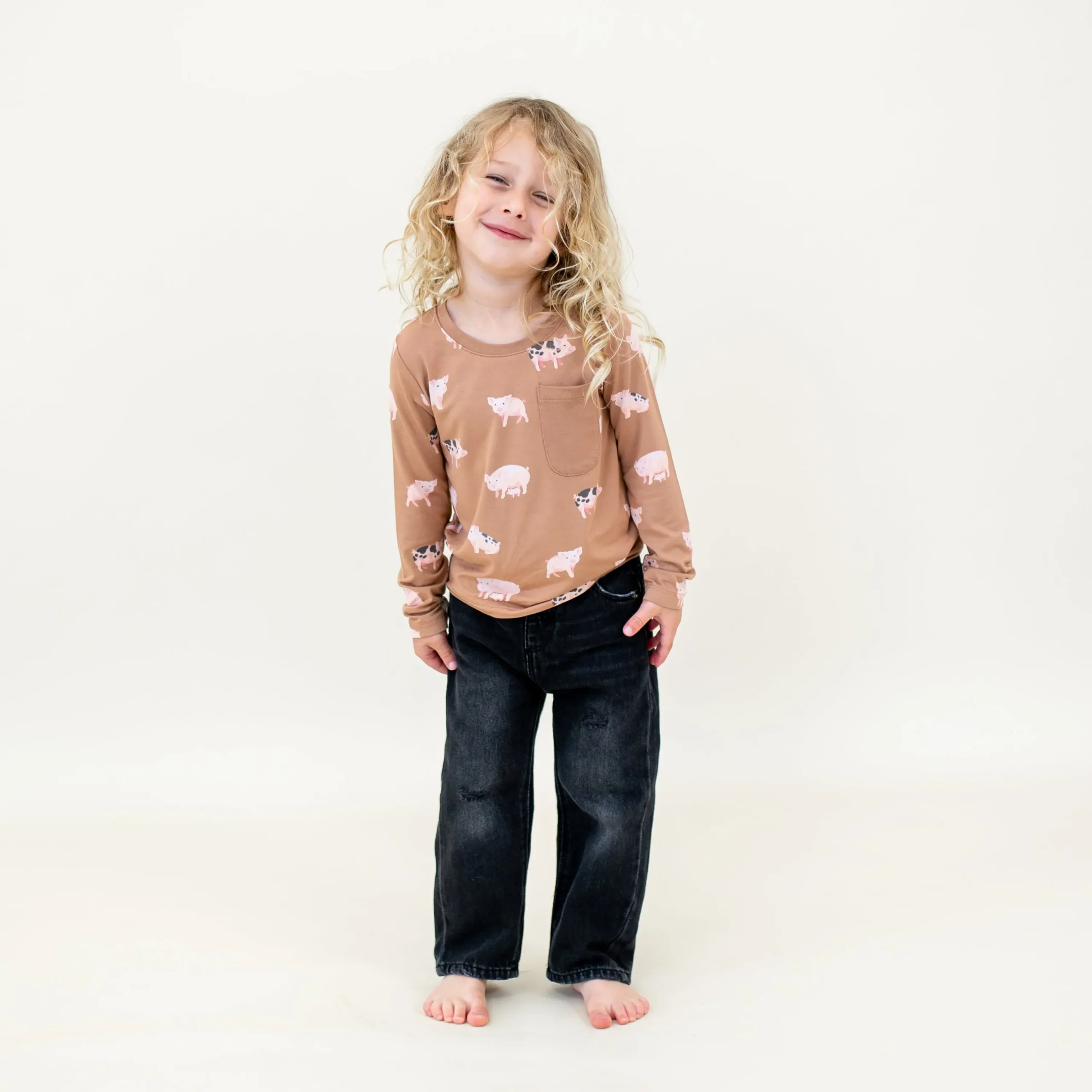 Kyte Baby Long Sleeve Toddler Crew Neck Tee in Pig Sale