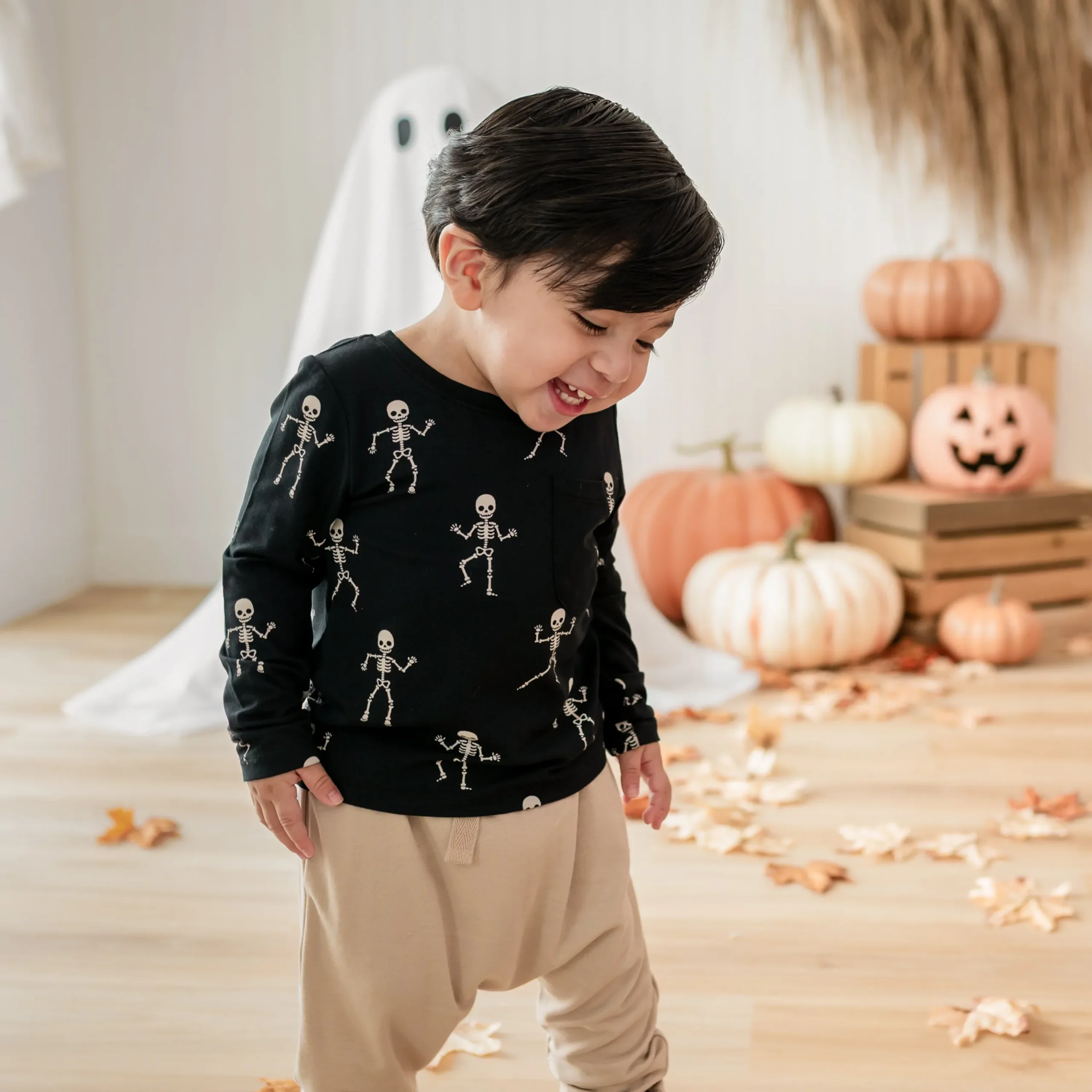 Kyte Baby Long Sleeve Toddler Crew Neck Tee in Skeleton Clearance