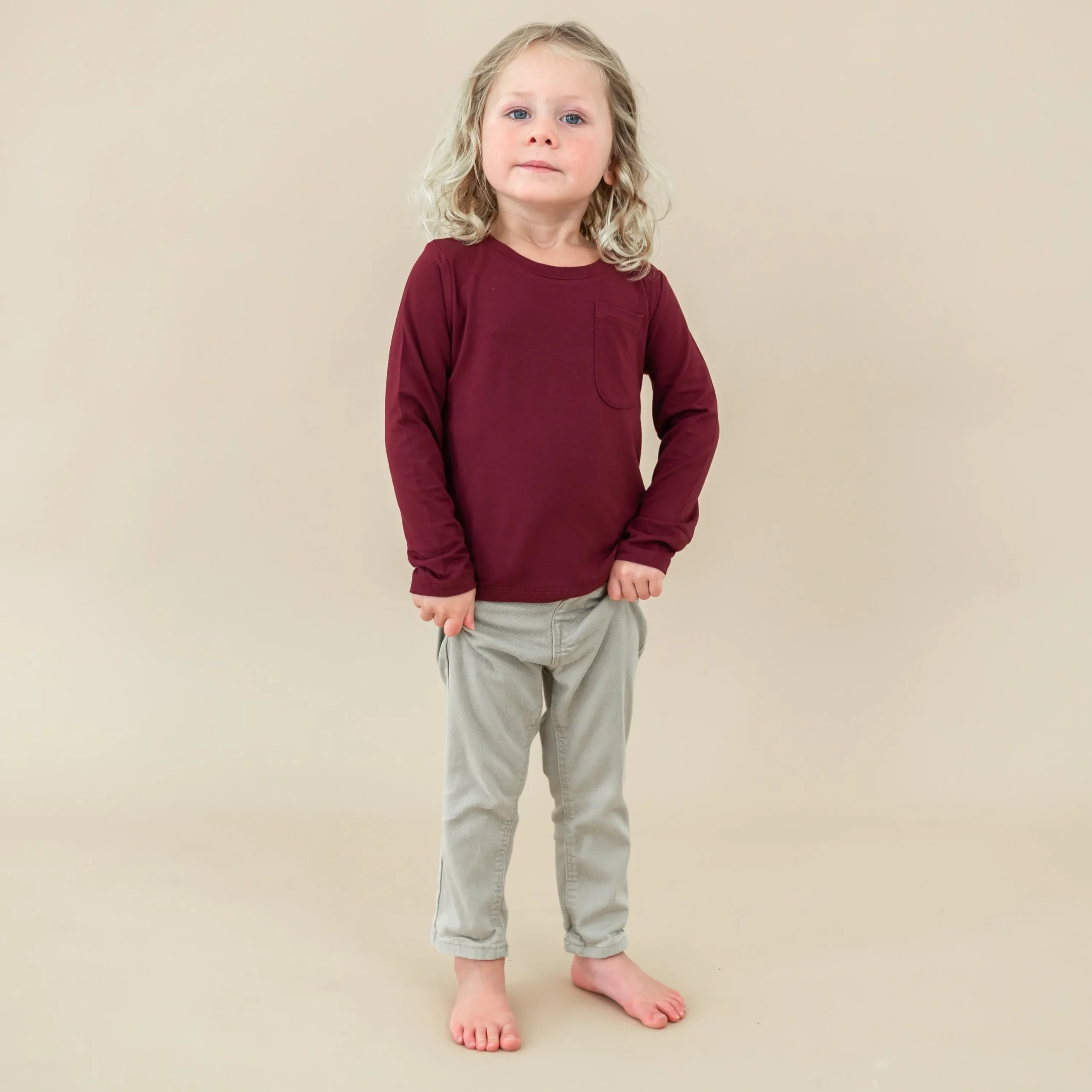 Kyte Baby Long Sleeve Toddler Crew Neck Tee in Burgundy Sale