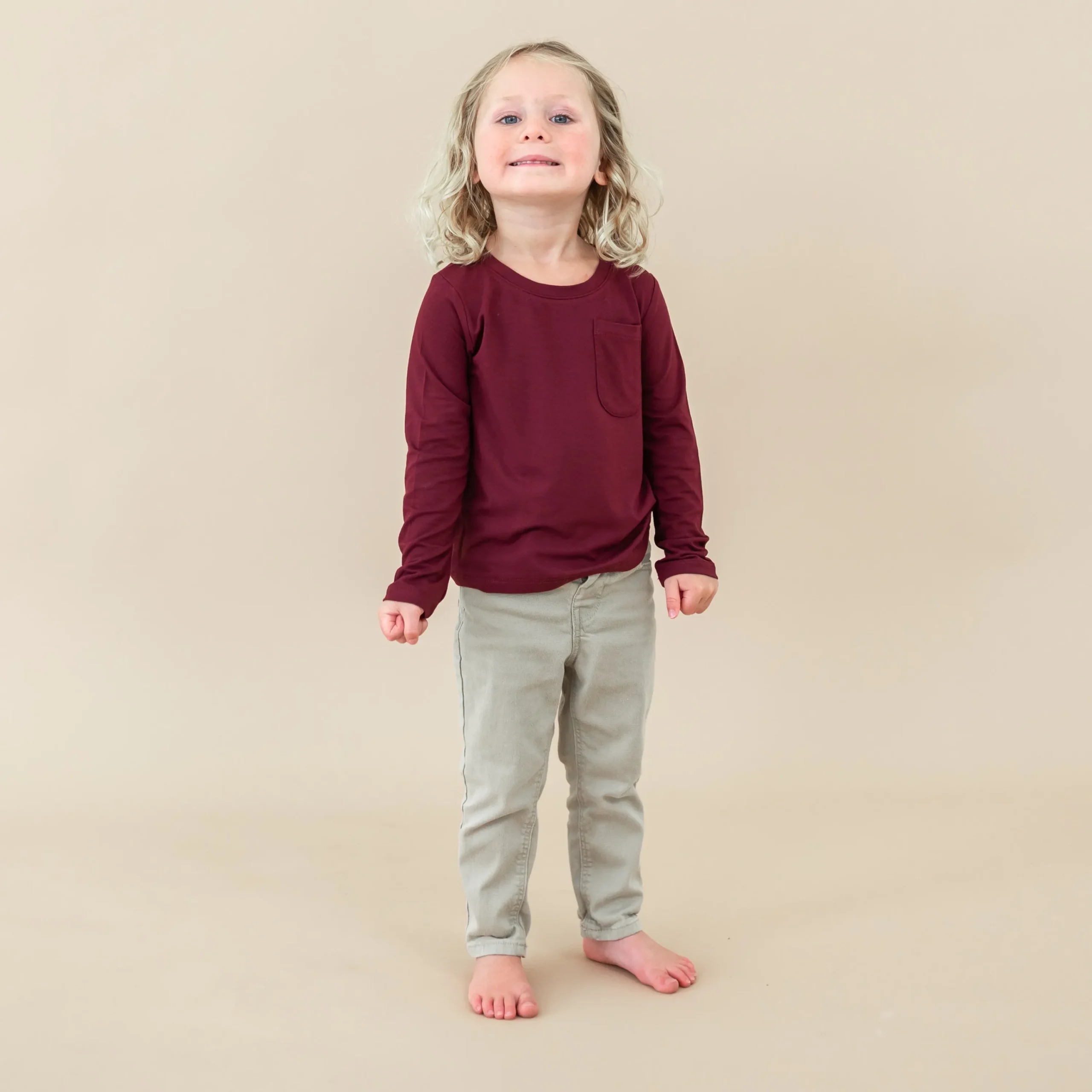 Kyte Baby Long Sleeve Toddler Crew Neck Tee in Burgundy Sale