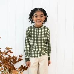 Kyte Baby Long Sleeve Toddler Henley Tee in Gingham Fir Best