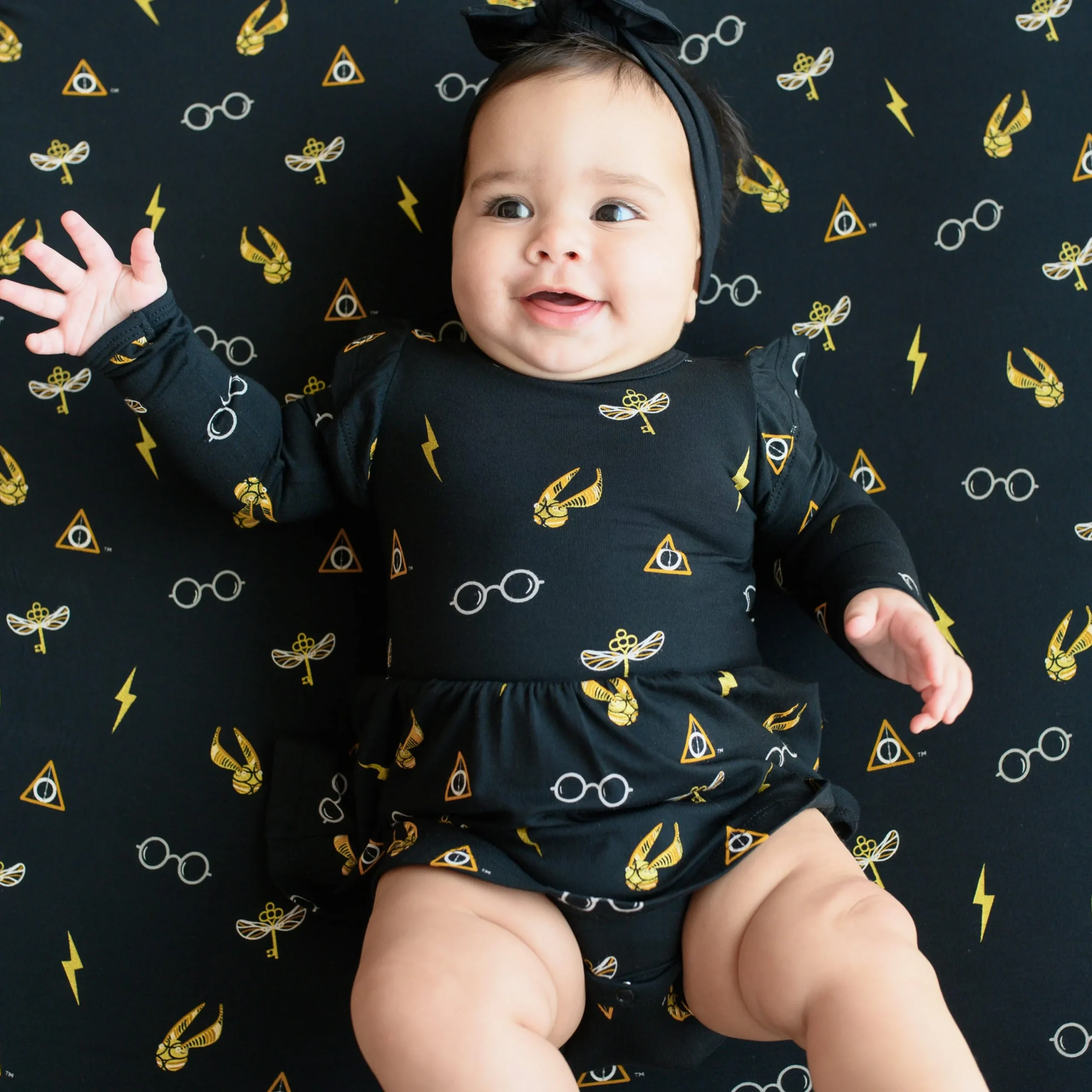 Kyte Baby Long Sleeve Twirl Bodysuit Dress in Midnight Icon Sale