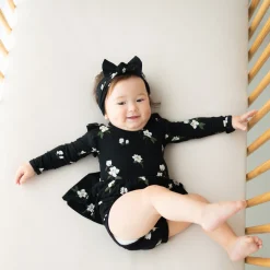 Kyte Baby Long Sleeve Twirl Bodysuit Dress in Small Midnight Magnolia Discount