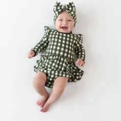 Kyte Baby Long Sleeve Twirl Bodysuit Dress in Gingham Fir Outlet