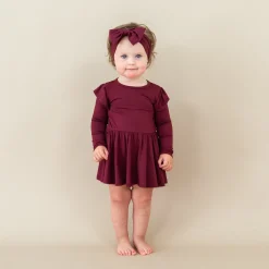 Kyte Baby Long Sleeve Twirl Bodysuit Dress in Burgundy Hot