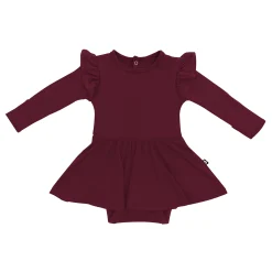 Kyte Baby Long Sleeve Twirl Bodysuit Dress in Burgundy Hot