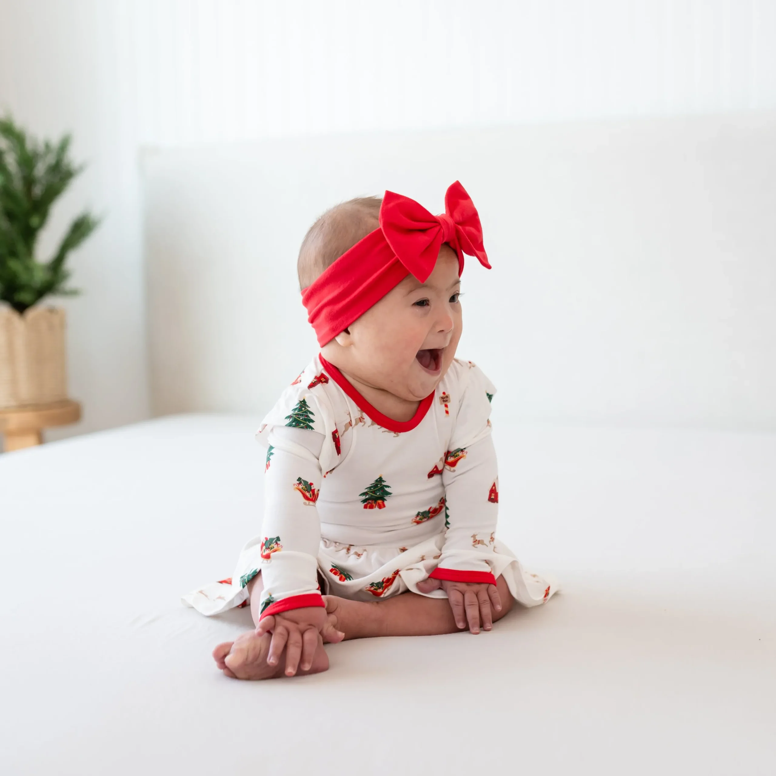 Kyte Baby Long Sleeve Twirl Bodysuit Dress in Santa Sleigh New