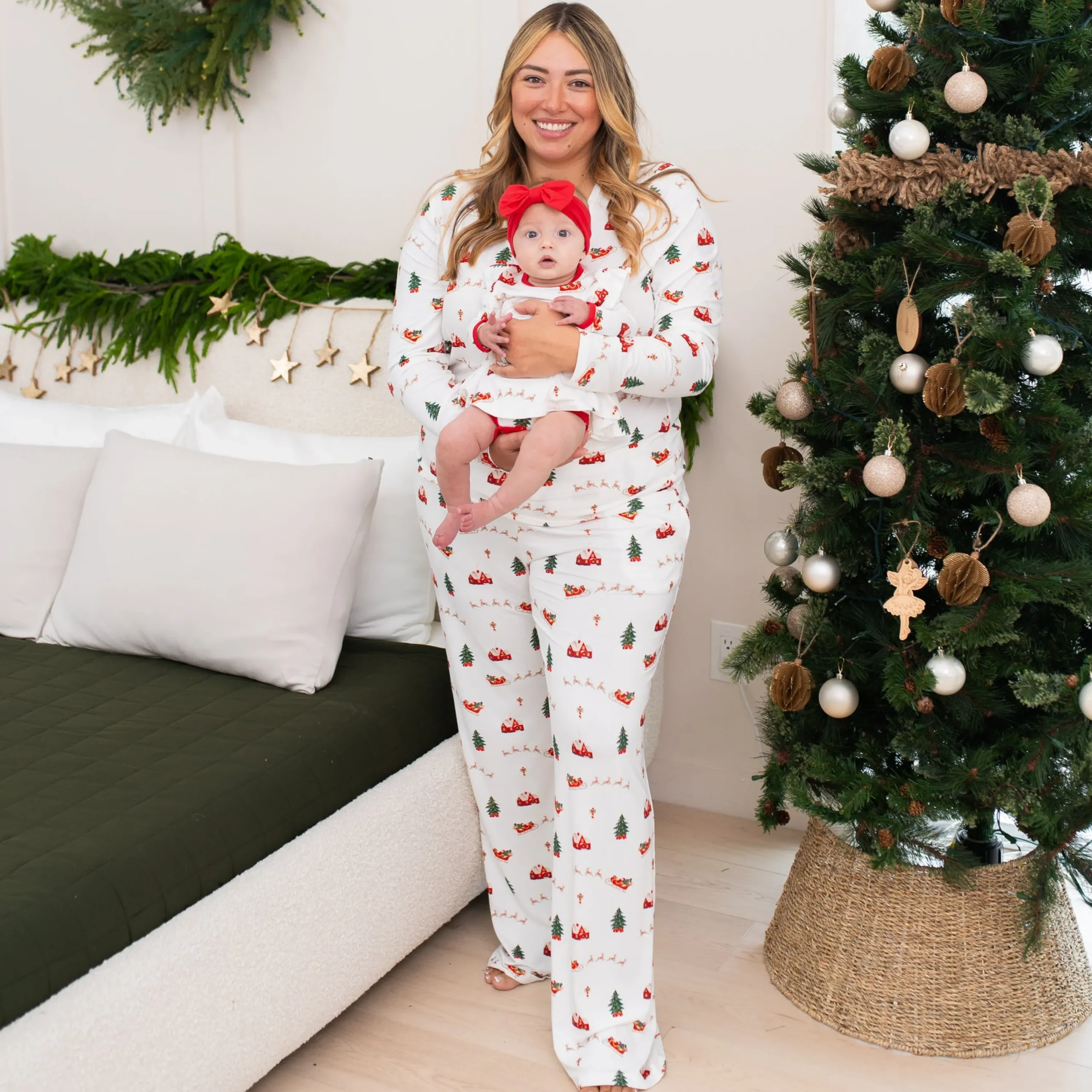 Kyte Baby Long Sleeve Twirl Bodysuit Dress in Santa Sleigh New
