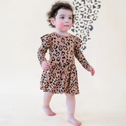 Kyte Baby Long Sleeve Twirl Bodysuit Dress in Latte Leopard Sale