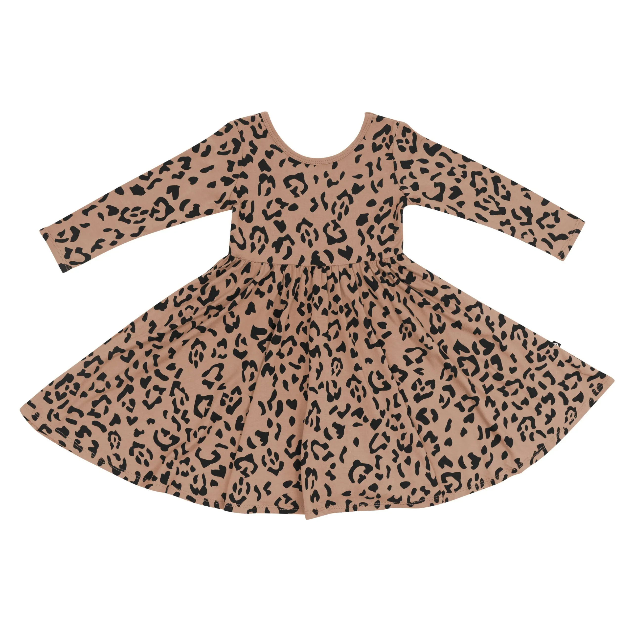 Kyte Baby Long Sleeve Twirl Dress in Latte Leopard